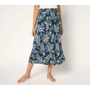 Denim & Co. Regular Linen Blend Midi Skirt with Pockets