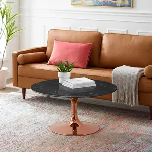 Modway Lippa 36" Artificial Marble Coffee Table in Rose Black