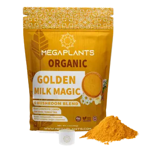 MegaPlants Golden Milk Magic Organic Superfood 5 Mushroom Blend for Sleep, Relaxation, Relief - Ashwagandha, Chamomile - Gluten Free, Non-GMO, Vegan