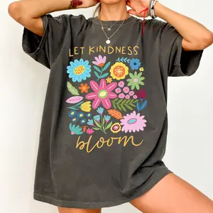 Comfort Colors Let Kindness Bloom Shirt, Playful Mental Health Graphic Tee, Aesthetic Be Kind Retro Flower Top, Trendy Floral Kindness Celebration Shirt