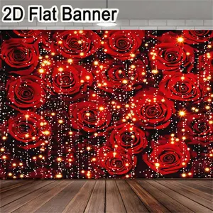 2D flat banner, 1pcMagical Red Rose Backdrop with Twinkling Lights, Romantic Rose Party Decor for Festive Events, Dark Background Sparkle Rose Decorations for TikTok Content