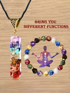 Seven Chakra Energy Crystal Bead Bracelet and Necklace Set, Rainbow Crystal Pendant Yoga Meditation Jewelry, Spiritual Gift for Men and Women