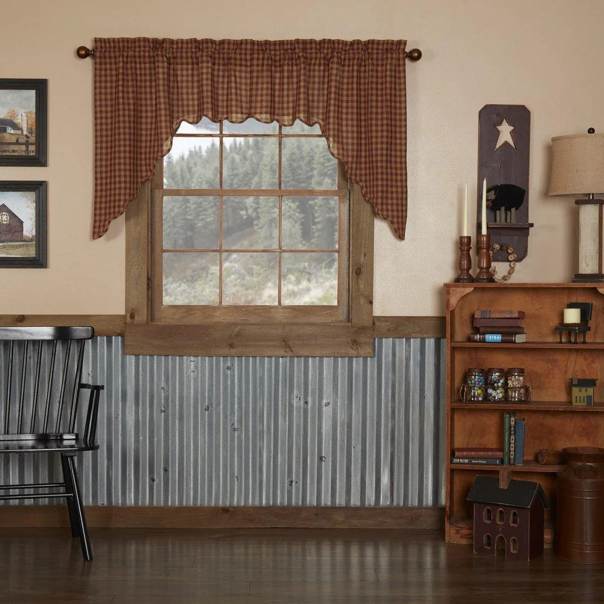 Bedford Burgundy Check Swag Curtains