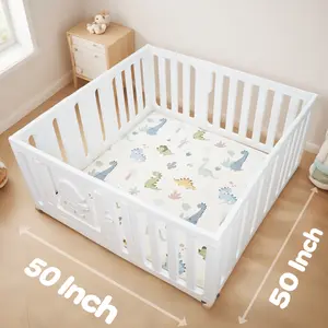 PaPaMat 50x50 Baby Playpen Mat, Thick Memory Foam, Ultra-Soft & Water-Repellent, Cute Floral Tummy Time Mat for Baby Room