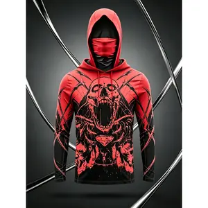 Single-pack men's hooded sweatshirt, sun-protective, quick-drying and breathable long-sleeve hoodie with a face mask, suitable for fishing, working and outdoor activities