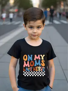 Toddler Boy's Letter Print Round Neck Tee, Casual Short Sleeve Crew Neck T-Shirt for Summer, Kids Clothes for Daily Wear