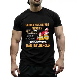 Men's "School Bus Driver Besties" Cotton T-Shirt - Funny & Heartfelt Quote with Cartoon School Bus Design, Short Sleeve, Round Neck - Ideal Gift for School Bus Drivers, Bus Driver Gifts