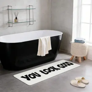 Black and white English slogan bedroom bedside strip carpet minimalist style living room sofa area non-slip carpet ins style bathroom bathtub home washable floor mat light luxury high-end dressing table carpet home personality decoration cloakroom carpet