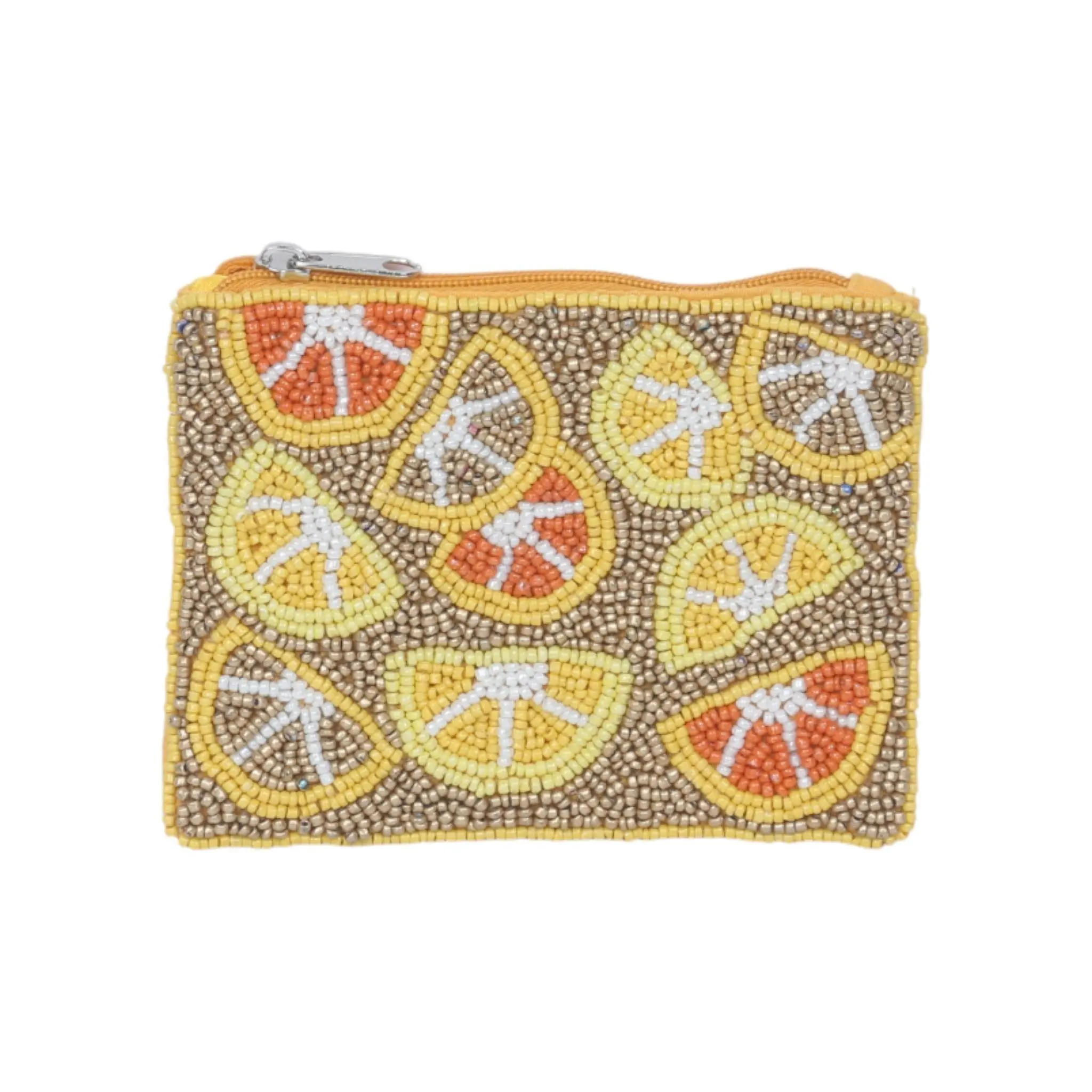 Beaded Coin Purse for Women, Cute Novelty Wallet with Orange Slices Pattern, Fully Beaded Handmade-Style Small Pouch Bag, Beaded Bag Women's Wallets