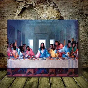 Frame, 1 Piece Wooden Frame Canvas Black Last Supper Black Christian Canvas Poster African American Print Suitable for Home or Office Bathroom Living Room Decoration Inspirational Canvas Wall Art Decoration with Frame Ready to Hang Holiday Gift for Her or