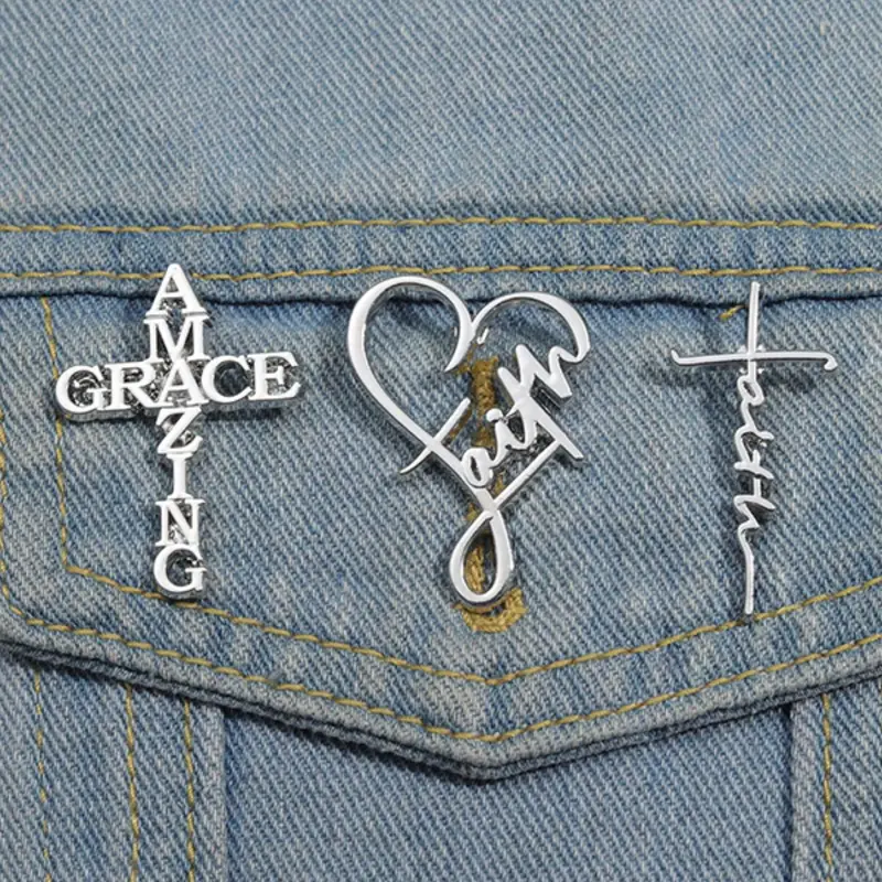 Letters Design Heart & Cross Brooch Set, Durable Metal Pins, Drop Set Pins, Fashionable Clothes Accessories for Men & Women, Enamel Pin for Backpacks, Jeans, Scarves, Hats Charms Decoration Jewellery, Fashion Accessory