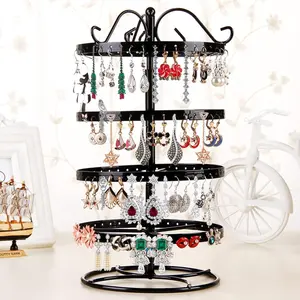 Earring Holder Organizer,360 Rotating Earring Organizer,Jewerly Organizator 4 Tiers 144 Holes Earring Display Stands for Selling,Metal Jewlery Holder,Black