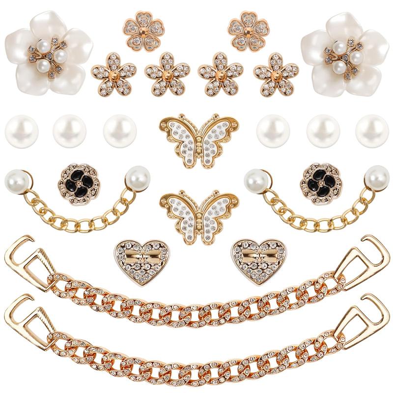 24 Pcs Bling Shoe Charms for Women with Flower Pearl Sparkling Chains & Unique Shapes DIY Accessories for Clog Rhinestone Shoes Chain Charm Cute Shoe Charms for Birthday Party
