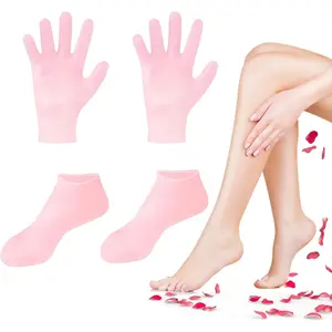 2 Pairs Silicone Socks & Gloves Set for Dry Cracked Feet Hands|   Moisturizing Spa Treatment for Women|   Pedicure Care with Nail Masks