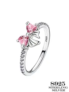 Elegant S925 Silver Bowknot Ring with Zircon, Sweet Style Jewelry Gift for Women, Perfect for Dates Birthdays Anniversaries