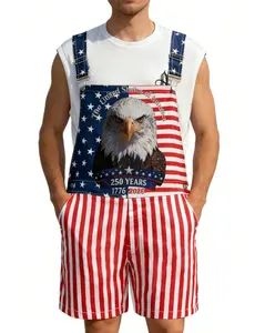 Yuanbang USA 250th Anniversary Shorts 4th of July American Flag Overalls with Owl Chest Print for Men USA Stretchy Denim Romper Memorial Day Coveralls Patriotic Gifts Couples Summer Independence Day Jumpsuits Fashion Menswear Daily Outdoor