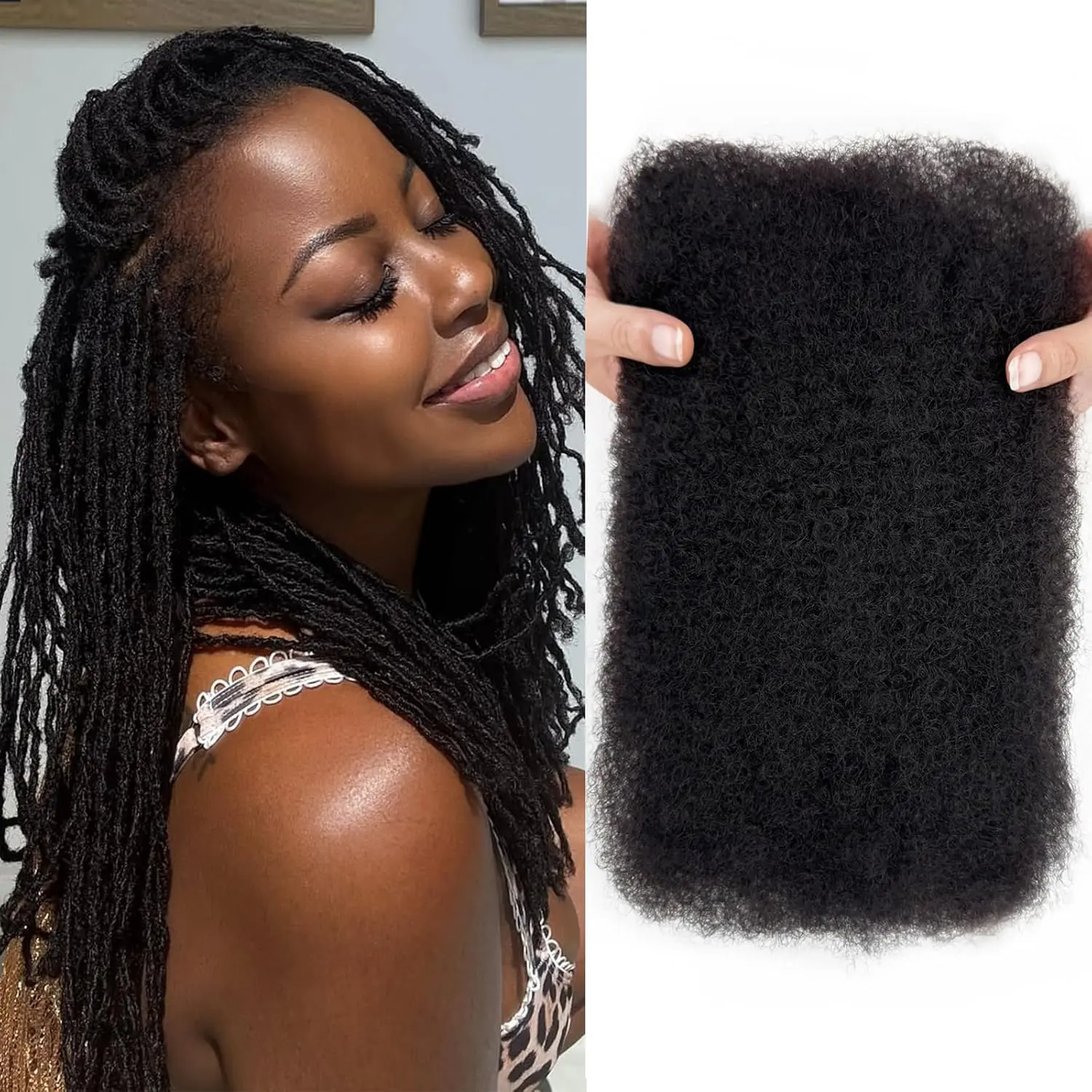 Encharm 50g/pack Afro Kinky Bulk Human Hair for Braiding - 100% Real Soft Hair for Mini Twist, Braiding, Loc Extensions & Crochet, Kinky Curly Hair Bulk, Natural Afro Bulk for Dreadlocks