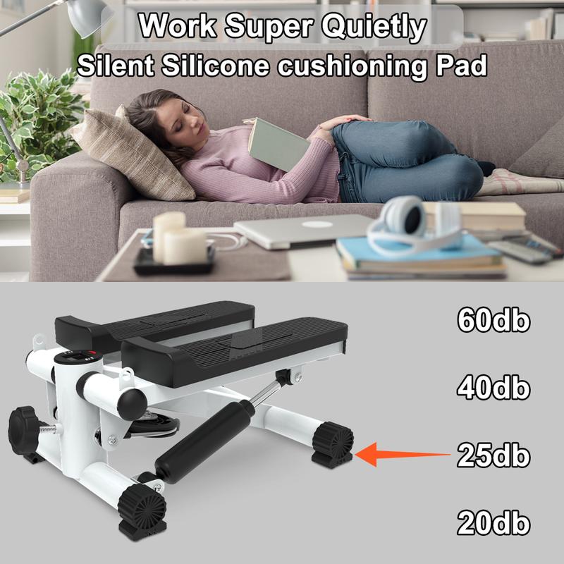 Mini Stepper for Fitness, Stair Stepper with Resistance Band, Mini Stepper with 300 lbs Weight Capacity, Hydraulic Fitness Stepper with LCD Display (Black+White)