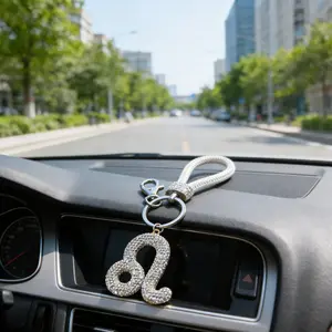 Full Diamond Zodiac Symbol Keychain, Luxury Sparkling Car Key Holder, Multiple Zodiac Options, Elegant and Stylish Accessory