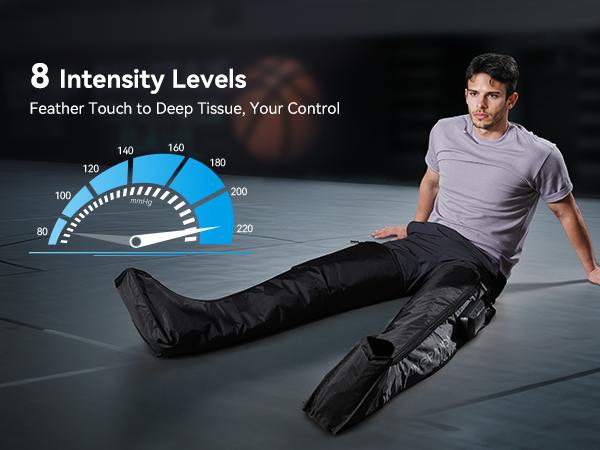 KingPavonini Cordless Leg Compression Massager with 5 Overlapping Chambers & 3 Foot Heat, 4500mAh Leg Massager,19 Modes & 8 Intensities, Recovery Boots for Athletes