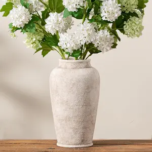 Ceramic Large Flower Vase, Tall White Rustic Vase Farmhouse Decorative Vase Floral Pottery Vases for Home Decor Table Living Room Entryway Mantel Bedroom Bathroom Kitchen - 11 Inch Rustic White