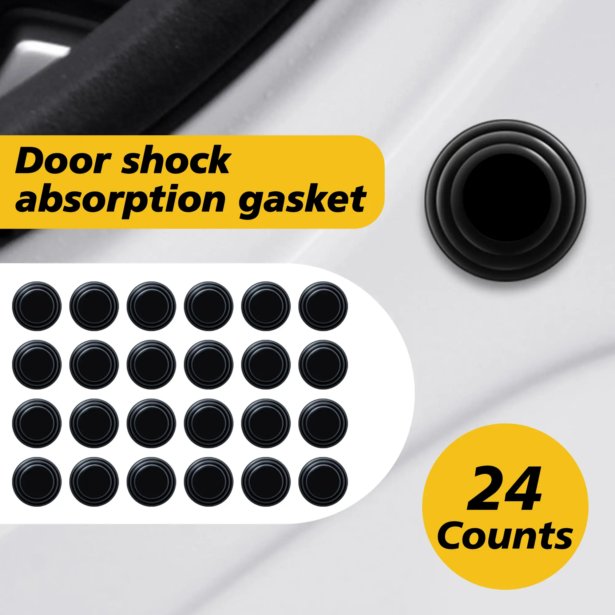 24-Count PVC Anti-Collision Door Gaskets - 10mm Compressed Thickness High-Strength Shock Absorption Pads, Ventilated, Glue-Backed Install, No Drilling/Climbing, Door Protection Scratch Prevention for Most Vehicles Car Exterior Trunk Sticker Accessory, Com