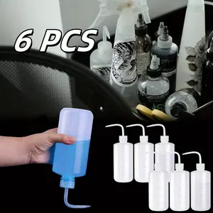 6PCS 500ml Plastic Safety Wash Bottles - Lab Squeeze LDPE Squirt Tattoo Bottle With Narrow Mouth and Scale Labels (17oz x 6)