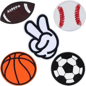 5Pcs Patch Sports Ball Logo Embroidery Patch, Baseball Soccer Basketball Football Patches Iron On/Sew On - Appliques Patch for Jacket Backpack Jeans Hats Clothes DIY Patches