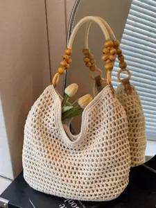 Boho Style Large Capacity Tote Bag, Summer Beach Vacation Shoulder Bag, Hollow Out Design Hobo Bags, Perfect for Travel & Daily Use