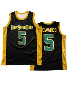Anthony Edwards #5 Holy Spirit Prep High School Retro Basketball Jersey White Green Yellow Classic Color Breathable Mesh Sleeveless for Edwards Fans Supporters, High School Basketball Collectors & Streetwear Basketball Enthusiasts, Breathable Athletic Top