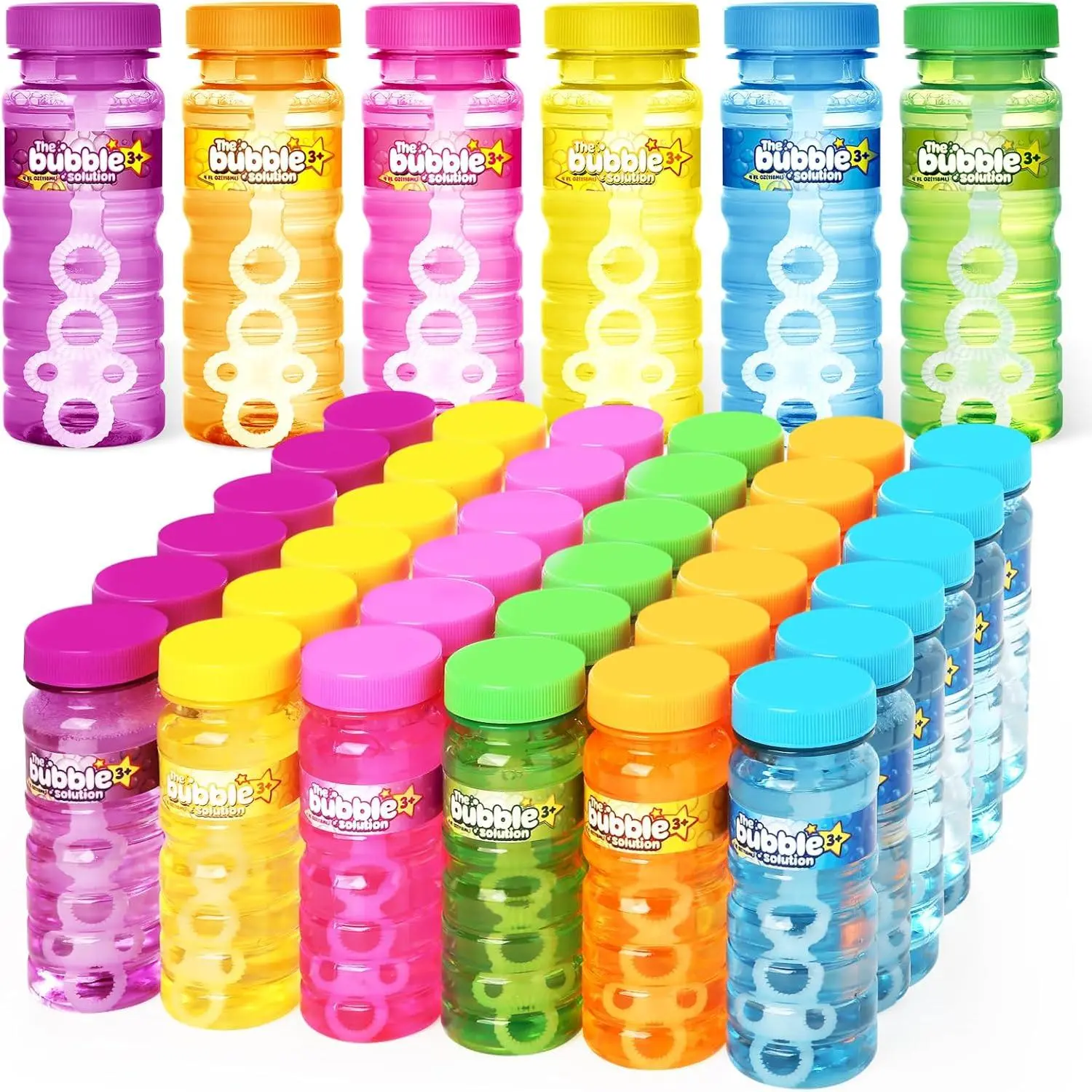 36 Pcs Bubble with Wand, Bubble Favor Supply for Summer Indoor & Activities, 4 OZ Bubble Solution Summer Toy in 6 Colors, Favor & Birthday Supplies