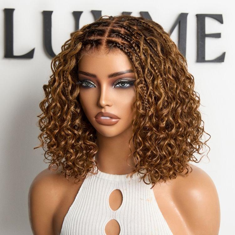 【Exclude LIVE Buy 2 Get 1】Ombre Brown Highlight Boho Braids Deep Curly Glueless 5x5 Closure Pre-Cut Lace Short Curly Wig 100% Human Hair