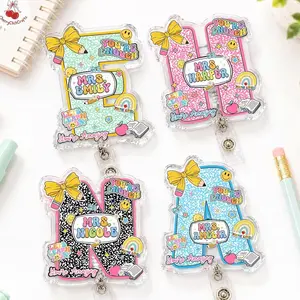 Custom Composition Book Teacher Name Badge Reel, Teacher Acrylic Badge Reel With Name and Initial, Back To School Teacher Gift