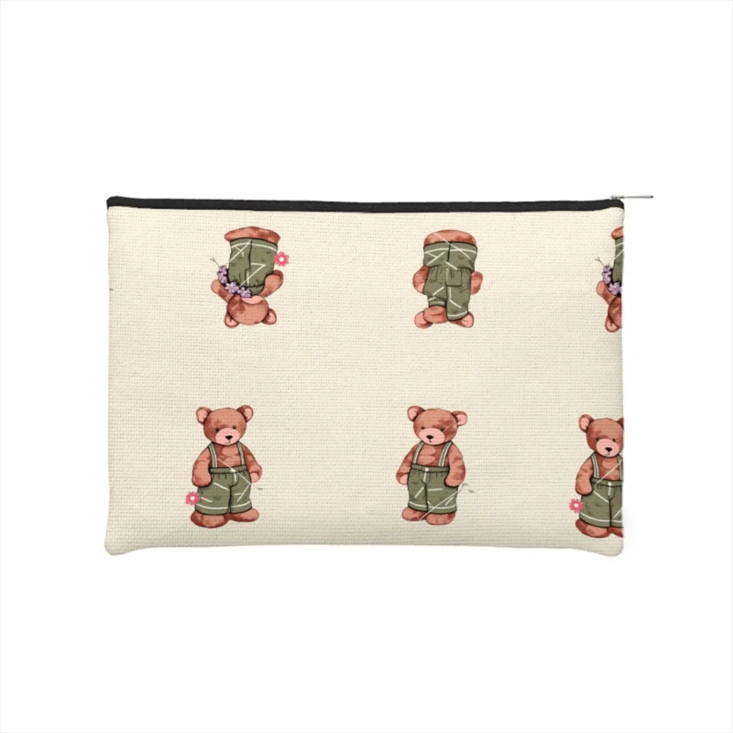 Vintage Teddy Bear Printed Makeup Bag, Cute Cartoon Storage Bag, Portable and Durable Travel Small Item Organizing Bag
