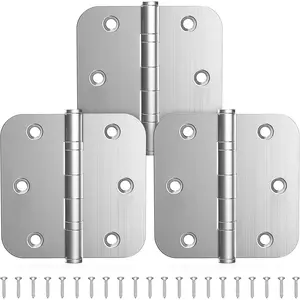 3.5 Inch Ball Bearing Door Hinges, 5/8'' Radius Corner Heavy Duty Stainless Steel Hinges, Smooth and Quiet, Non Removable Pin, Brushed Nickel, 3 Pack