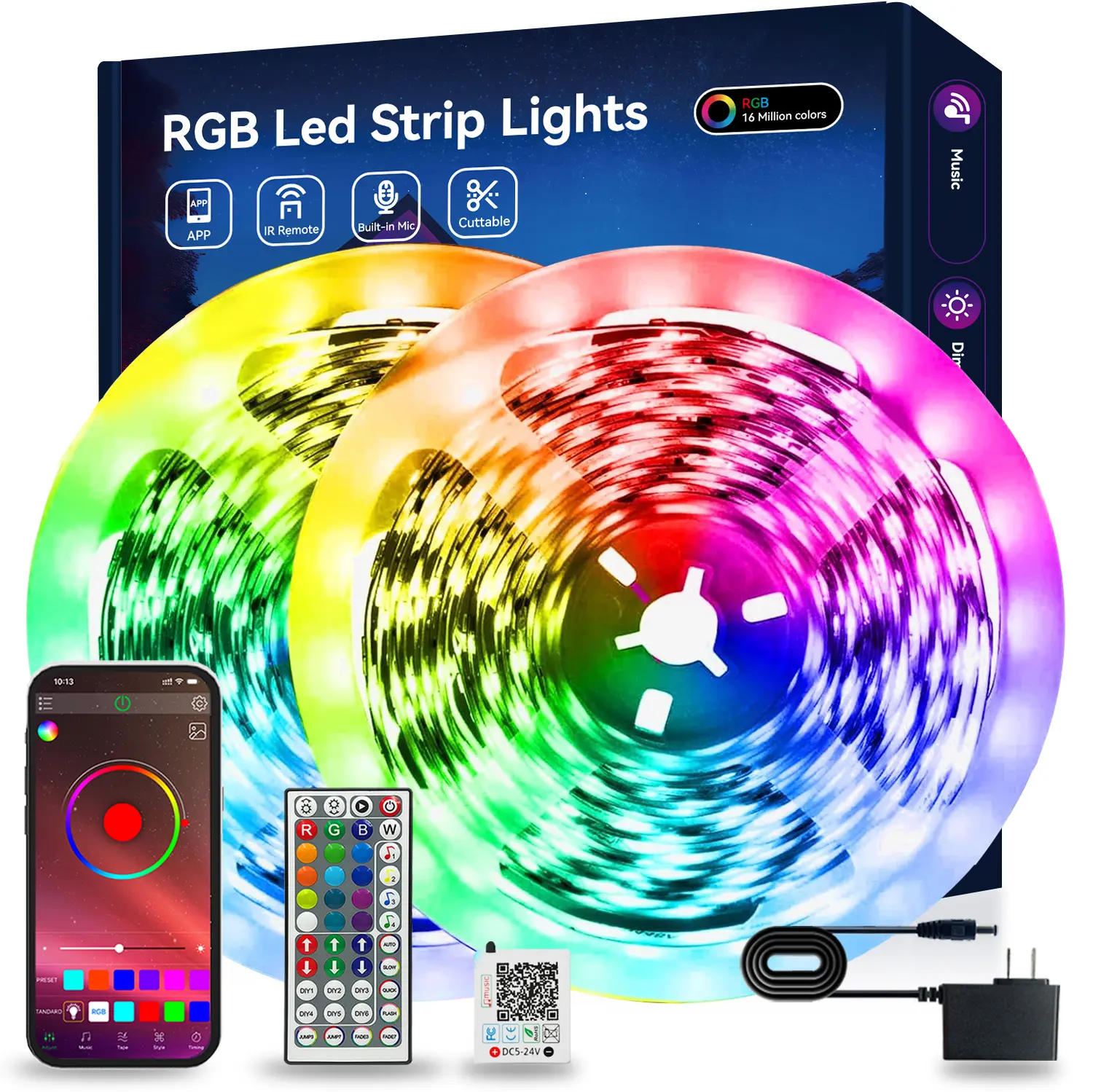 RGB LED Strip Lights – Music Sync, App & Remote Control, Color Changing for Bedroom, Home, Kitchen, Party Decor