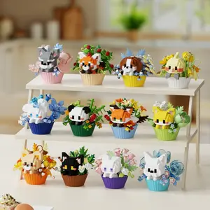 Cute Animal & Flower Design, 1 Box Creative Cartoon Animal Model Building Block Sets, Birthday & Holiday Gift Selection