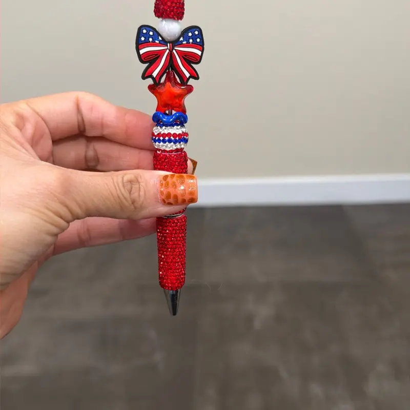 1 Rhinestone Focal Beaded Pen - Handmade with Elegant Design - Includes Beads in Red & Pink - Ideal for Desk & Stationery Collection