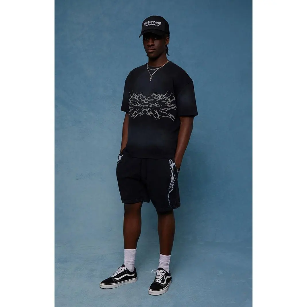 Pacsun Men's Black Graphic Fleece Volley Sweat Shorts