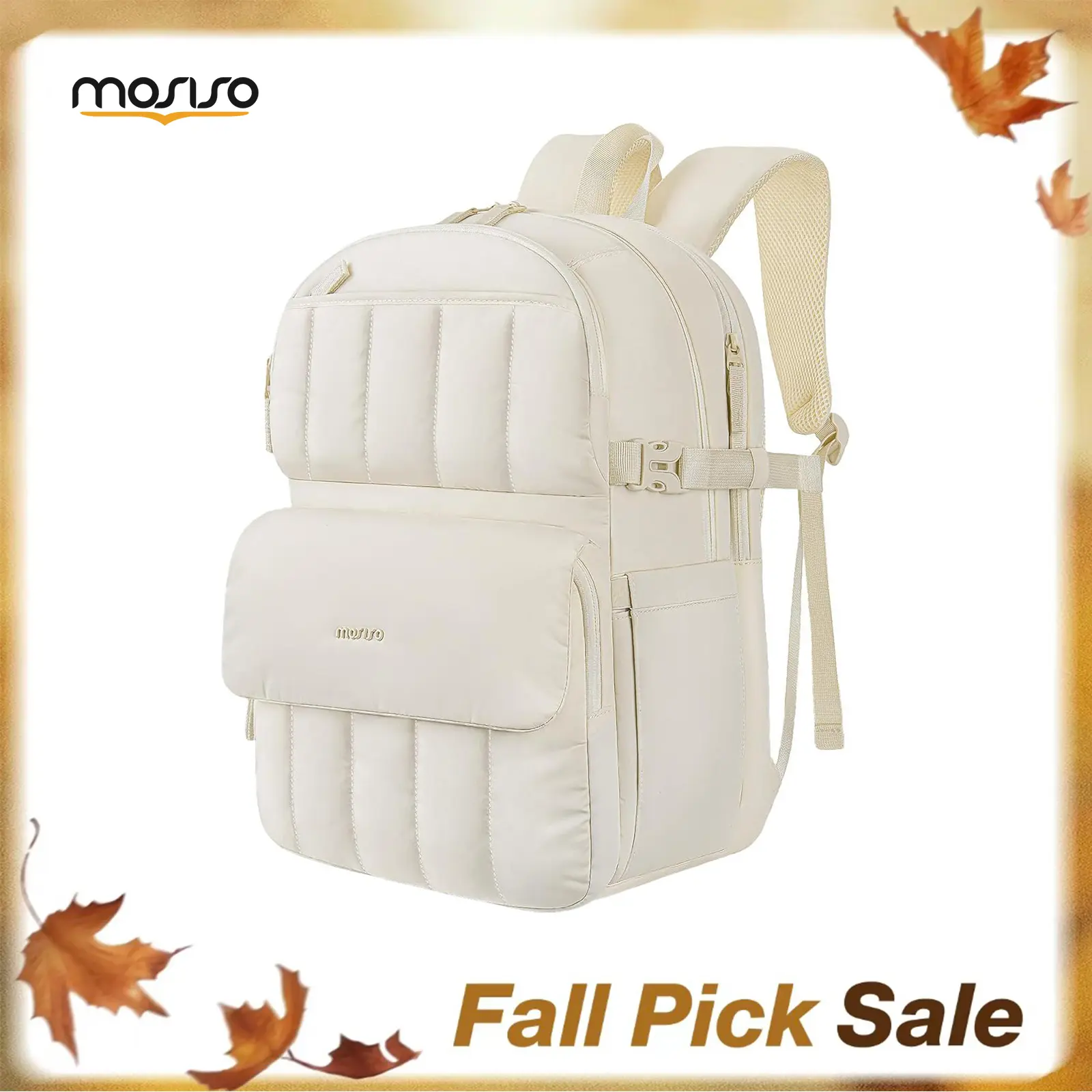 MOSISO Unisex Quilted Laptop Backpack - 15.6 in Puffy Polyester Solid Casual Bag, Lightweight Travel Backpack, Multifunctional Adjustable Back to School Daypack with Luggage Strap