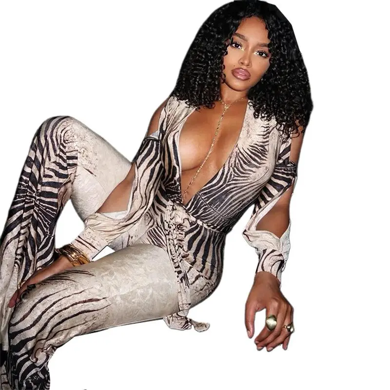 2025 Autumn/Winter New Collection: Sexy Stylish Deep V-neck Off-the-Shoulder Top & High-waisted Flared Trousers Jumpsuit New Year Gifts
