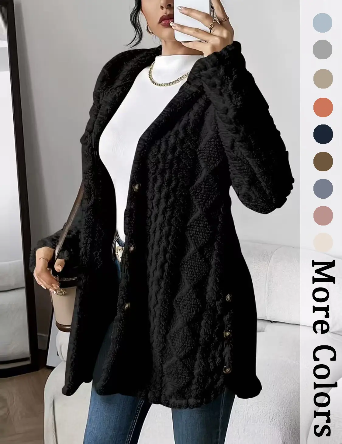 Clean Gent women’s autumn/winter warm fashionable hooded knit sweater, long-sleeve hooded jacket, casual solid-color design, suitable for everyday wear, leisure, campus, and outdoor activities, women’s clothing