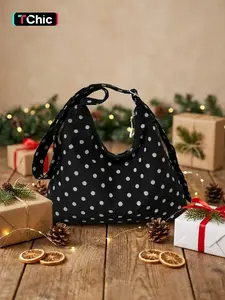 Korean Style Polka Dot Shoulder Clutch Bag, Casual Striped Material, Daily Commute Student School Bag, All Seasons Fashion Accessory
