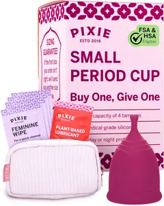 Pixie Cup - Soft, Safe, Reusable Menstrual Cup - Ranked 1 for The Best Tampon Alternative - 100% Medical-Grade Silicone Period Cup for Feminine Care - Buy One We Give One (Plum, Small)