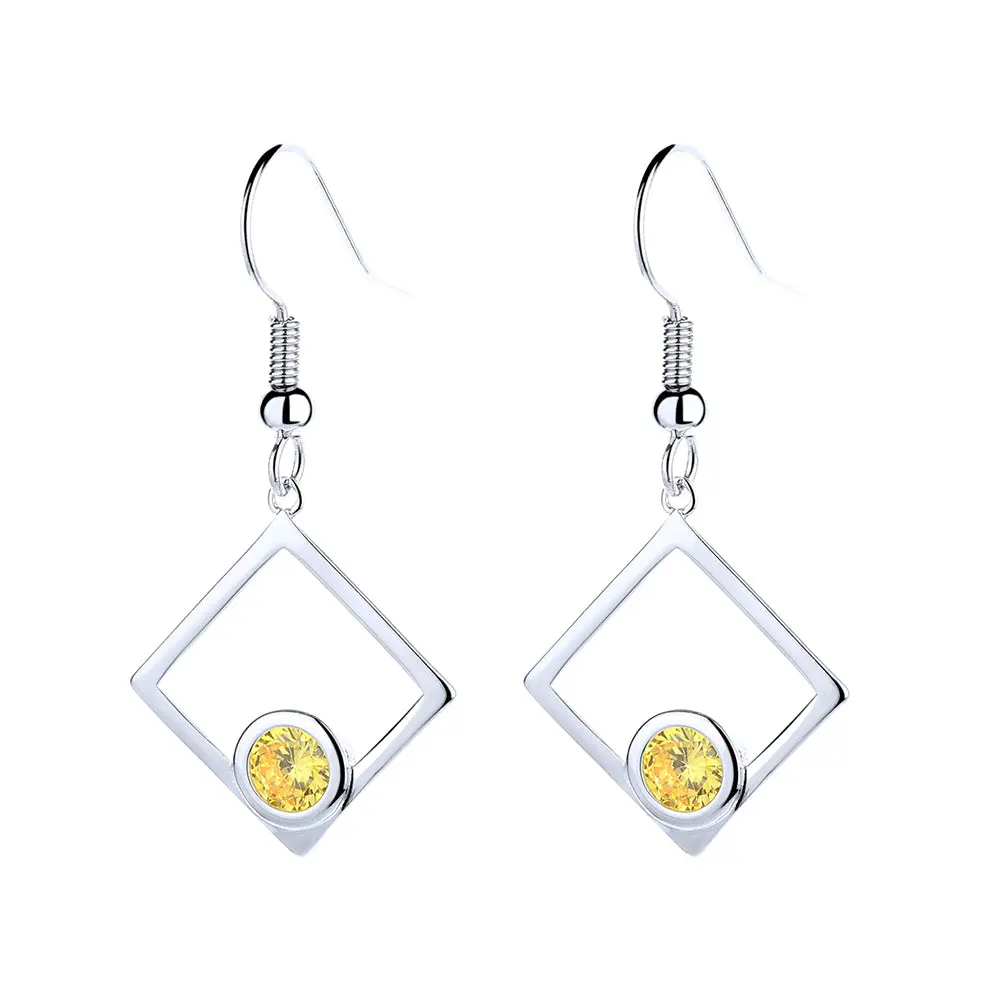 Sterling Silver Peridot Sideways Square Drop Earrings