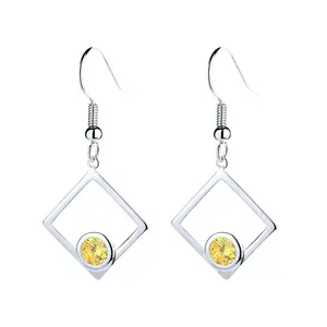 Sterling Silver Peridot Sideways Square Drop Earrings