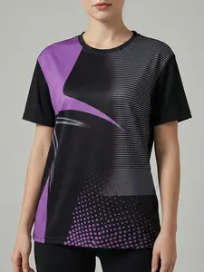 Women's Dynamic Print Running Top, Quick Dry Halftone Cycling Shirt Women, Gradient Print Active Top ,Training Basic Crew Neck Active Top.