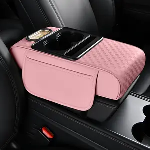 [Upgraded] 5 in 1 Car Center Console Cover with 2 Storage Bags ,Tissue Box & Cup Holders - Premium Nappa Leather Armrest Cover, Scratch & Wear Resistant, Waterproof Car Interior Accessories (Classic - Black)