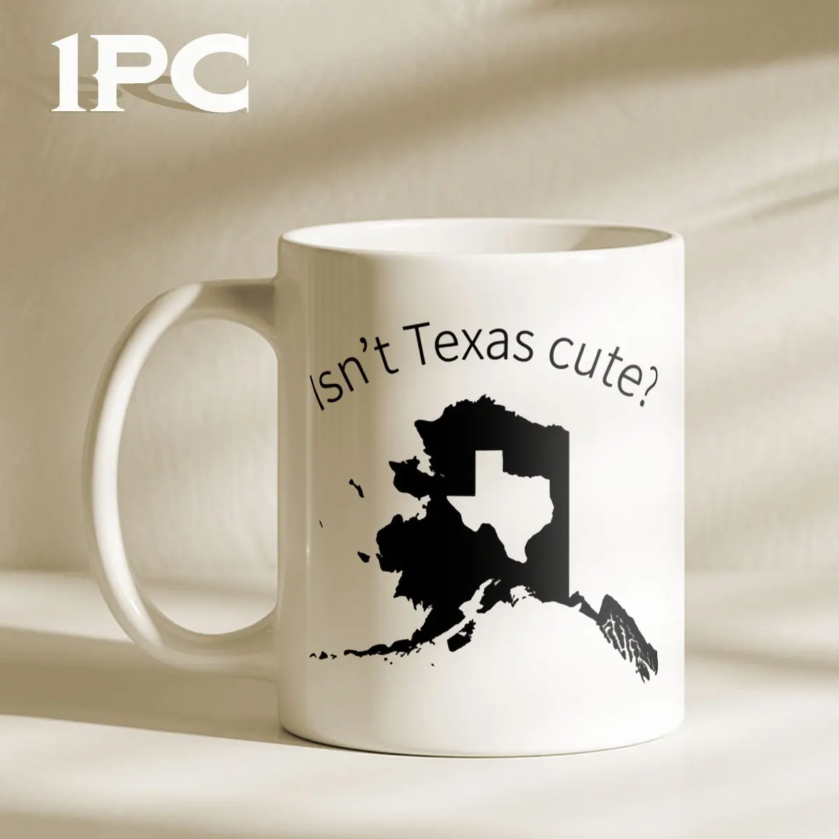 11oz Classic Ceramic Washable Coffee Tea Mug, "Isn't Texas Cute" Map Print Funny Texas Parody Drinkware with Handle, Work Mug, Birthday Gift for Texans, Home Decor Kitchenware