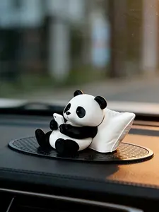 1pc Panda Sculpture Ornament, Desktop Office Decor, Car Accessory, Creative Animal Model, Collectible Mini Statue, Car Hanging Decoration